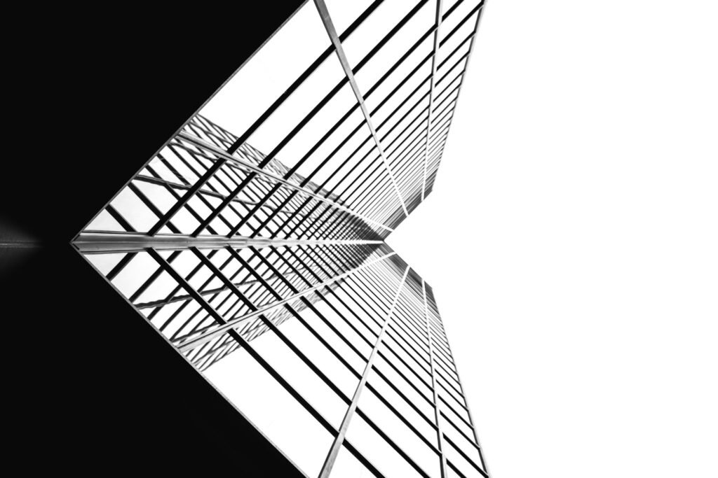 Mirror-glass building seen from below